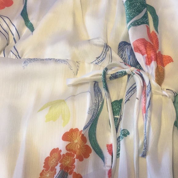 OFF WHITE WATERCOLOR FLORAL WRAP MIDI DRESS - Picture 7 of 8